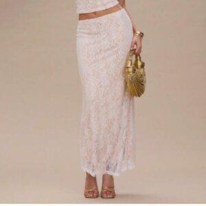 Lace Sheer White Cream Lined Maxi Skirt and Lace Top Size Small NWOT